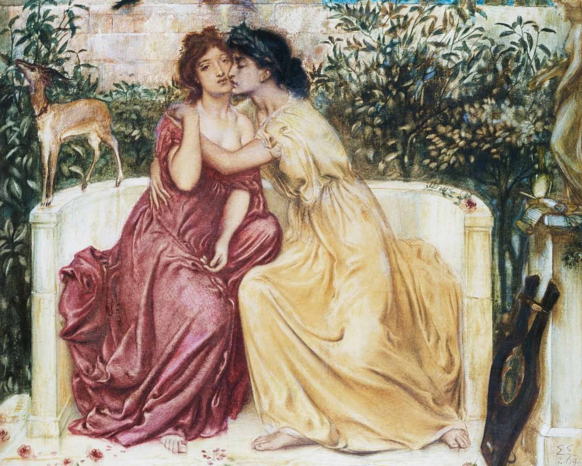 "Sappho and Erinna in a Garden at Mytilene", por Simeon Solomon(1864)