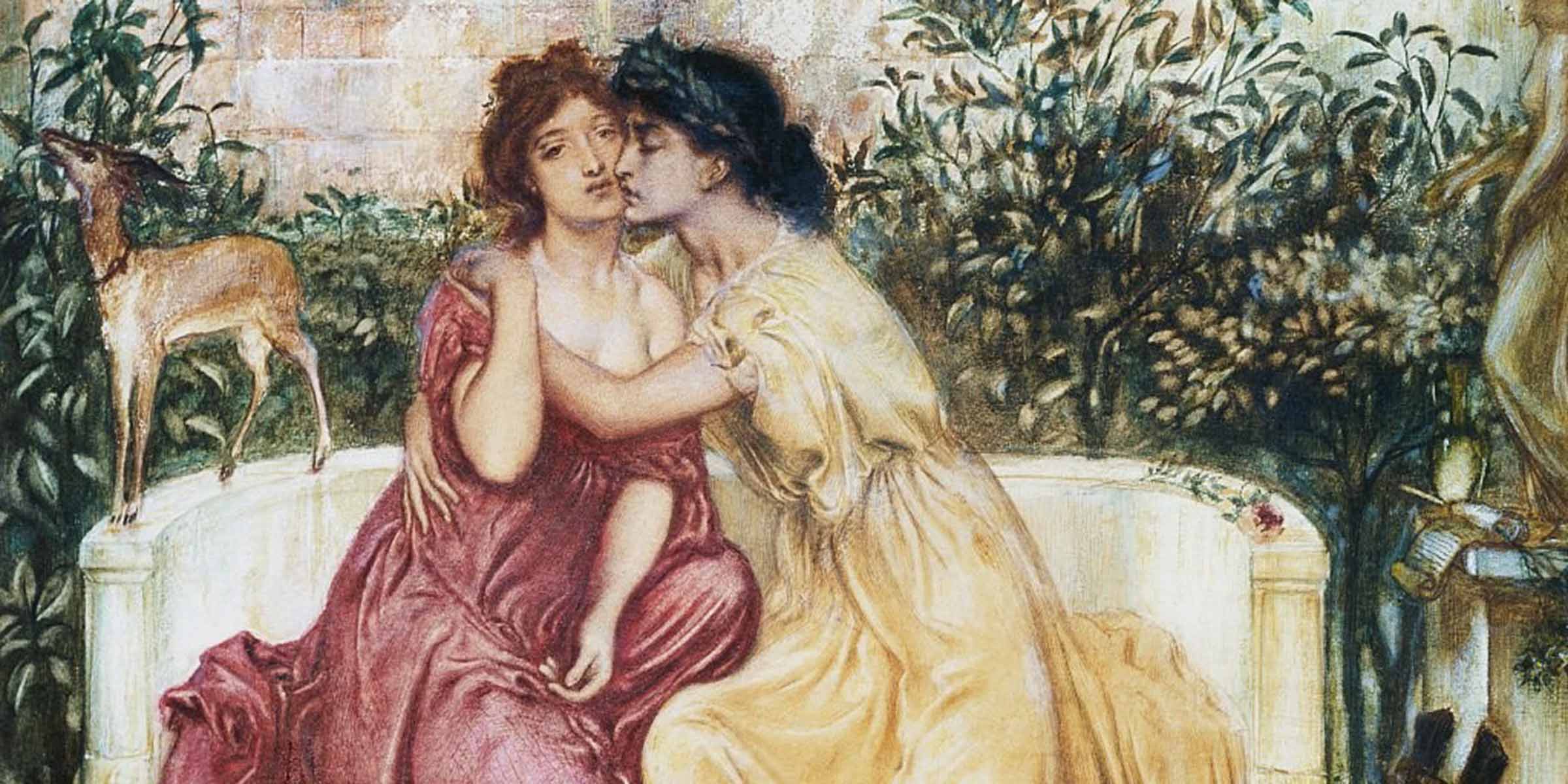 "Sappho and Erinna in a Garden at Mytilene", por Simeon Solomon(1864)